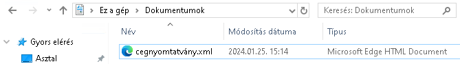 cegnyomtatvány.xml a Fájlkezelőben