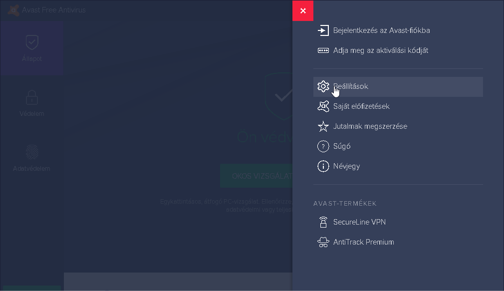 Avast Free Antivirus: Menü