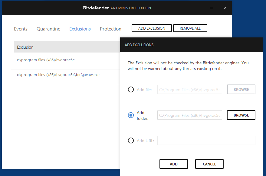 BitDefender Free: Kivétel mappa hozzáadása