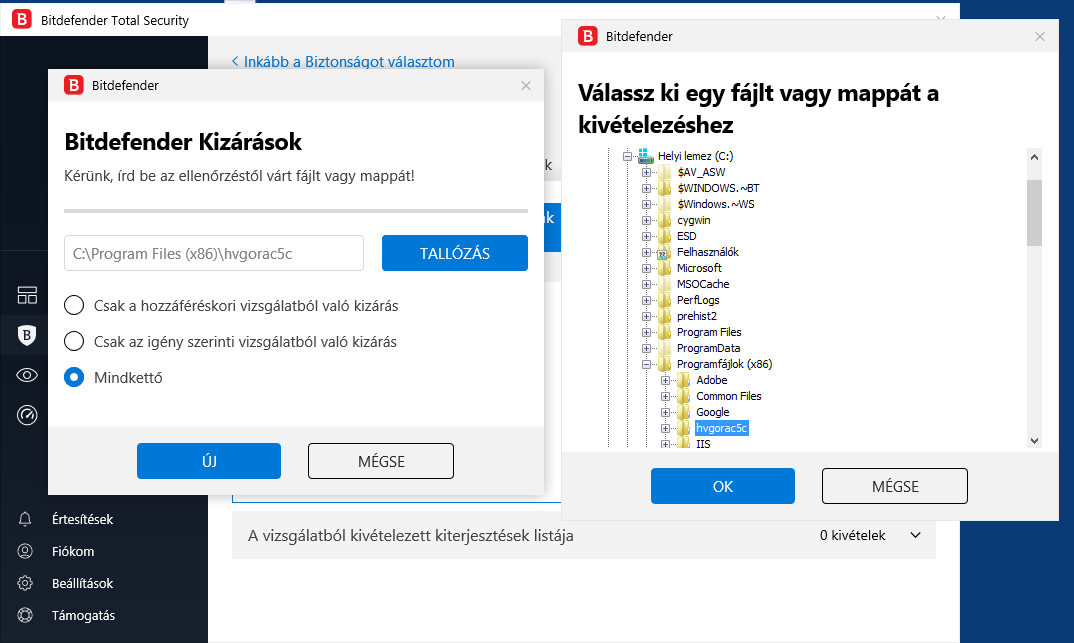 BitDefender Total Security 2020: Kizárás hozzáadása