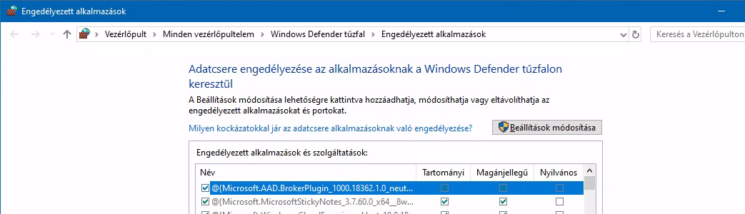 Tűzfal és hálózatvédelem: Engedélyezett alkalmazások