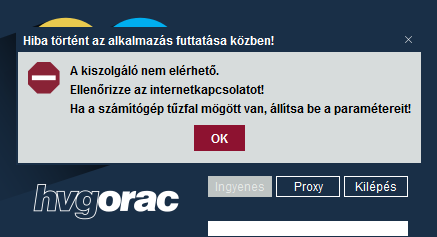 Kiszolgáló nem elérhető hibaüzenet