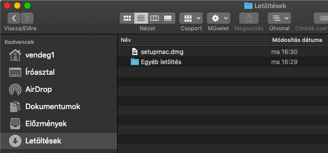 setupmac.dmg megnyitása