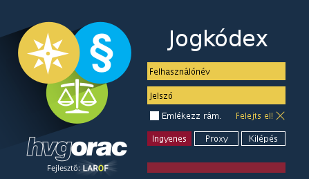Jogkódex bejelentkezési képernyő