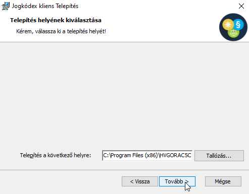 Jogkódex telepítő: Telepítés helye