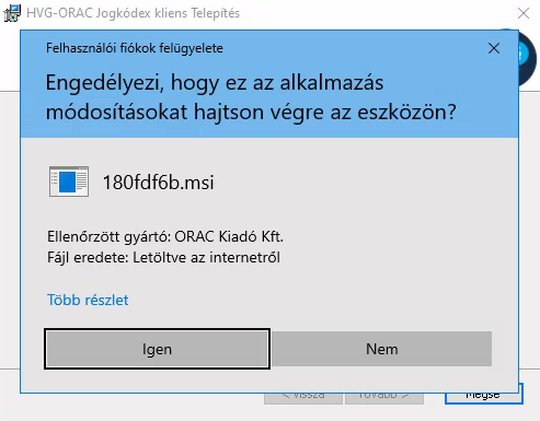 Jogkódex telepítő: Engedélyezés